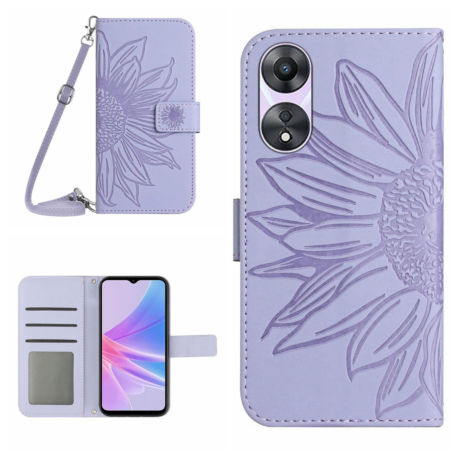 HT04 PU Leather Flip Cover for Oppo A58 5G (China) A78 5G (Global Version) Sunflower Imprinted Stand Wallet Case with Shoulder Strap HT04 PU Leather Flip Cover for Oppo A58 5G (China) A78 5G (Global Version) Sunflower Imprinted Stand Wallet Case with Shoulder Strap